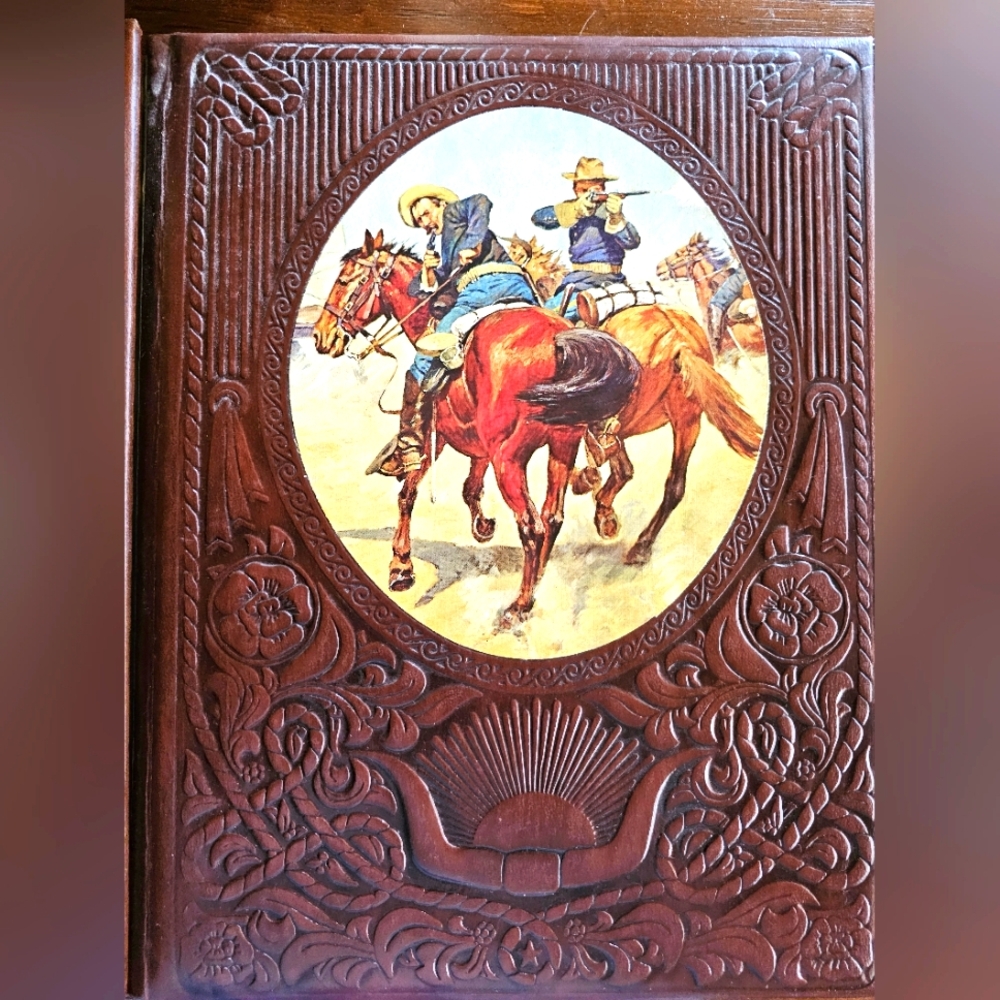 Vintage Leather Embossed Book with Cowboy Illustration- Timelife
